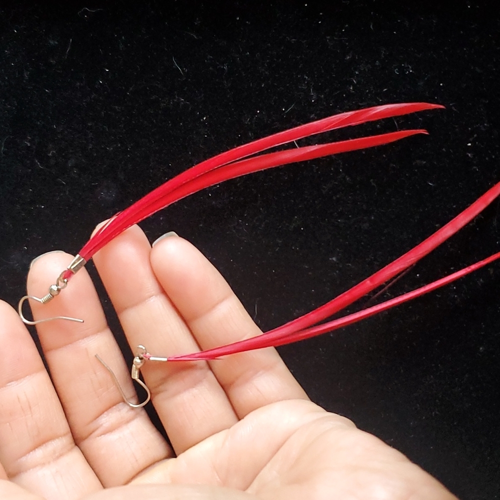 Dyed Red Feather🪶 Earrings ✨️
